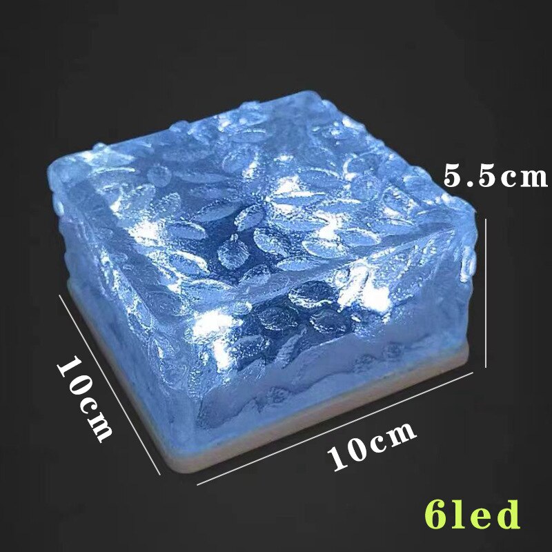 LED Solar Lights Ice Cube Garden Lamp Outdoor IP68 Waterproof Landscape Lawn Deck Frosted Glass Brick Garden Patio Yard Decor: 6LED blue