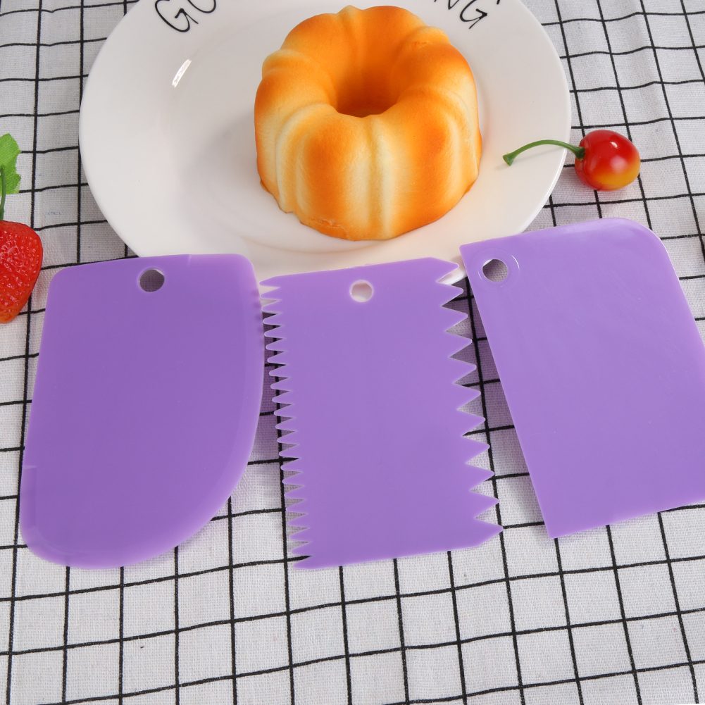 Juego de Herramientas de panadería, rebanador de pan y masa, espátulas de plástico para glaseado, Fondant, utensilios para hornear pasteles, 3 unids/set