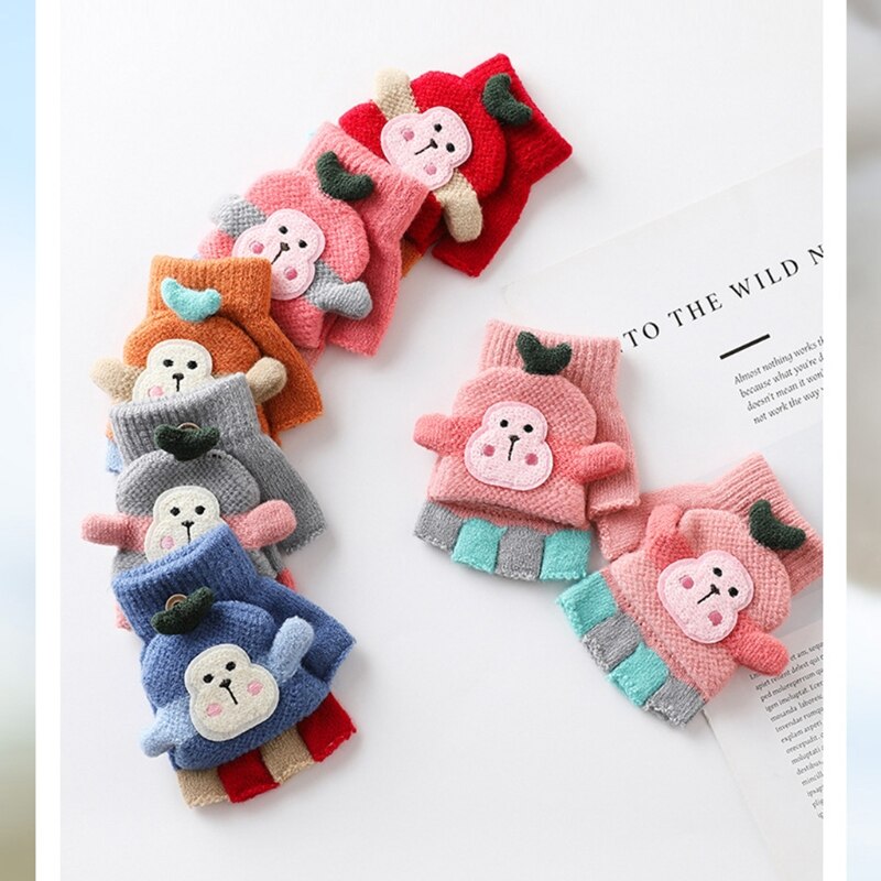 draussen Reiten Warme Handschuhe Weiche Elastische Gestrickte Halbe Finger Handschuh für Mädchen Jungen Süssigkeit Farbe Niedlich Handschuhe H3CD