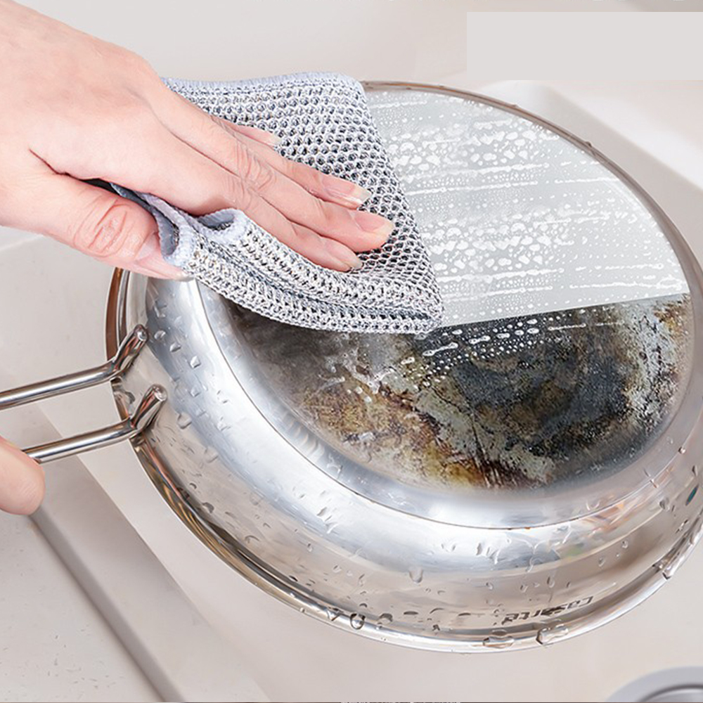 Pano de limpeza mágico de cozinha, fio de aço de metal, toalha de lavar louça, panos de metal antiaderentes, prato de cozinha, toalha de lavagem, ferramentas limpas