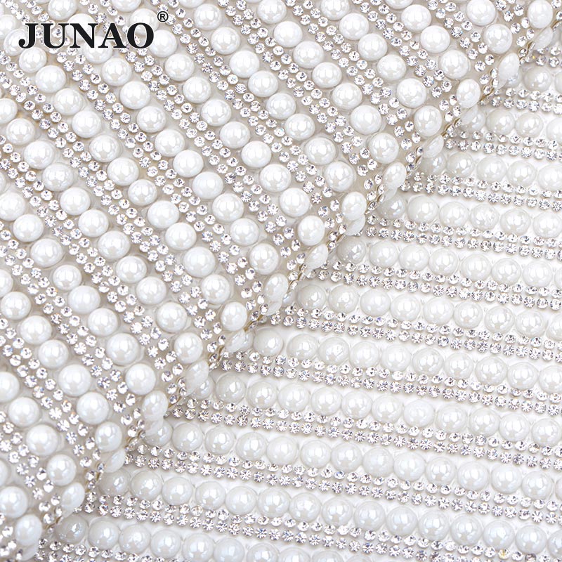White Rhinestone Mesh JUNAO Clear White Pearl Rhinestone Mesh Fabric Gla... – Grandado