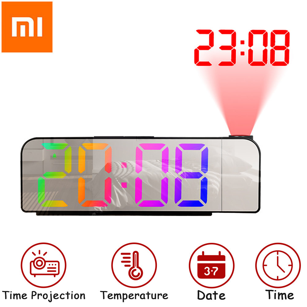 Xiaomi 180 ° Rotatie Projectie Wekker 12/24H Led Digitale Klok Usb Lading Plafond Projector Wekker Slaapkamer Desktop
