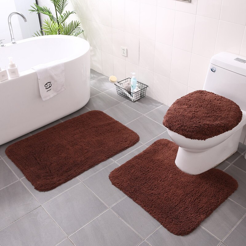 Cotton Bathroom Carpet Thick Flocking Bath Mat Set Water Absorption U Shape Toilet Floor Feet Rug And Lid Cover 1 Pcs