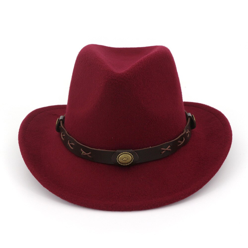 ethnic style male and female couple hat woolen western cowboy hat: wine