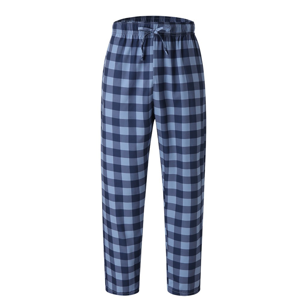 Pijamas a cuadros para hombre, pantalones de algodón y lino, holgados, de talla grande, 2022 KG, ropa de casa a cuadros azules, 200: Navy Blue Plaid / S