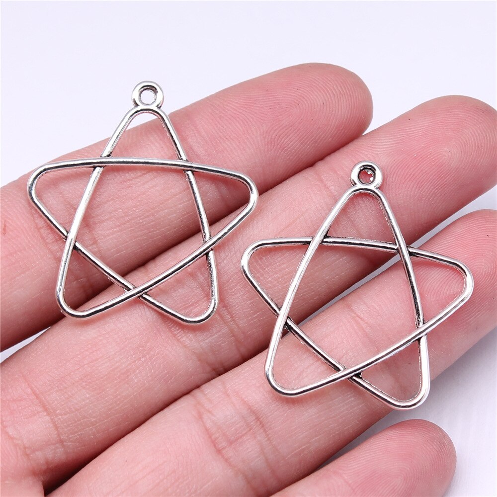 Pendentifs en forme d'étoile pentagramme, 20 pièces, pendentifs de couleur Bronze et argent, fabrication de bijoux anciens, artisanat fait à la main: 34x30mm-Silver