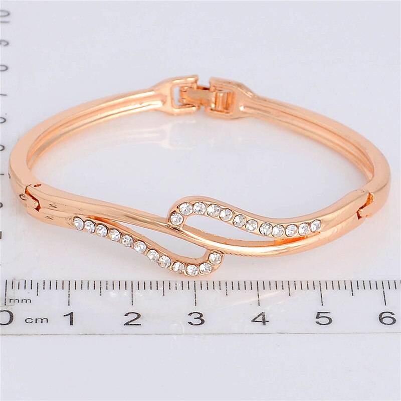 SHUANGR Elegent Hartvorm Open Bangle Voor Vrouwen Ingelegd Ronde Rhinestone Rose Goud Kleur Armband Sieraden TZ323