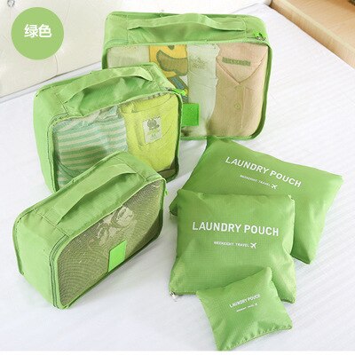 6 Stks/set Nylon Reistas Verpakking Cubes Set Travel Organizer Bagage Tassen Grote Capaciteit Carry Op Kleding Sorteren Bolsa De viaje: Licht Groen