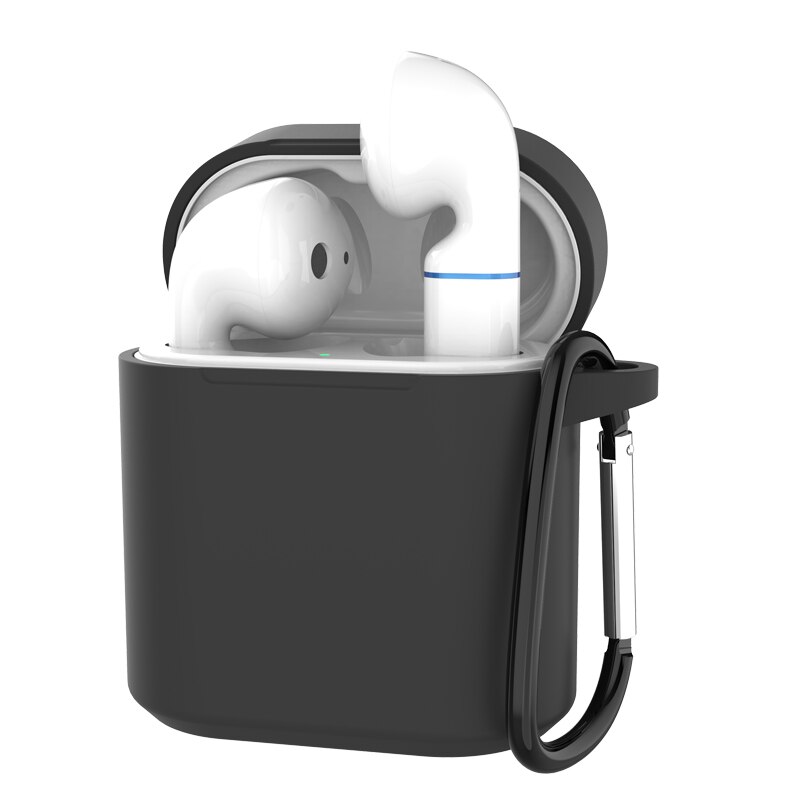 Pokrywa silikonowa etui na słuchawki do Huawei Honor FlyPods Fly Pods Pro futerały ochronne do Freebuds 2 Pro karabińczyk metalowy haczyk: Black With  Hook
