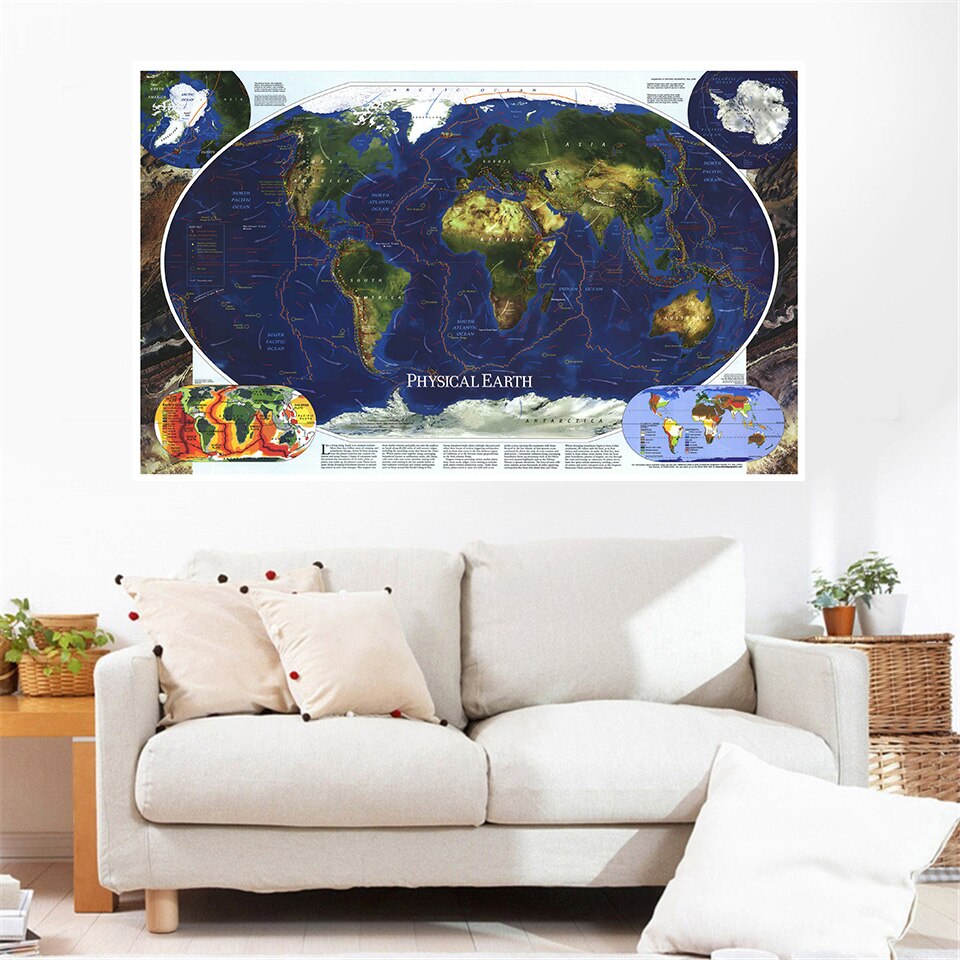 The World Map Physical Earth 150*100cm Wall Posters and Prints Non-woven Canvas Painting School Office Supplies Home Decoration