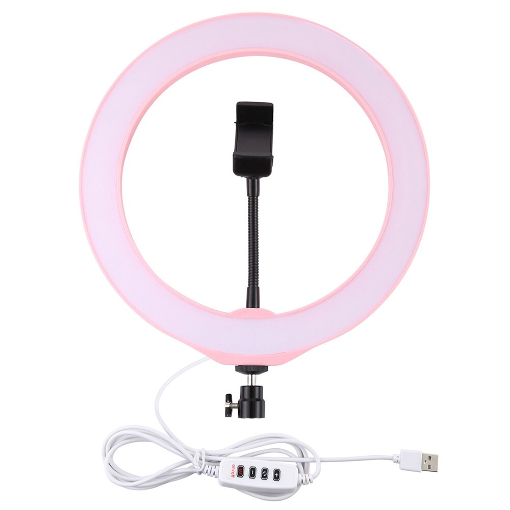 4 Option Portable Mini LED Ring Light photography lighting Desktop Ringlight Adjustable+Tripod Stand Selfie Stick Mount Holder: Pink