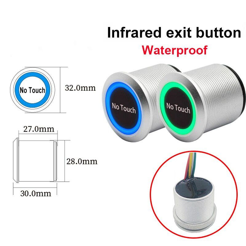 IP68 Waterproof Infrared Sensor Switch No Touch Contactless Switches 304 Stainless Steel Door Release Exit Button With LED