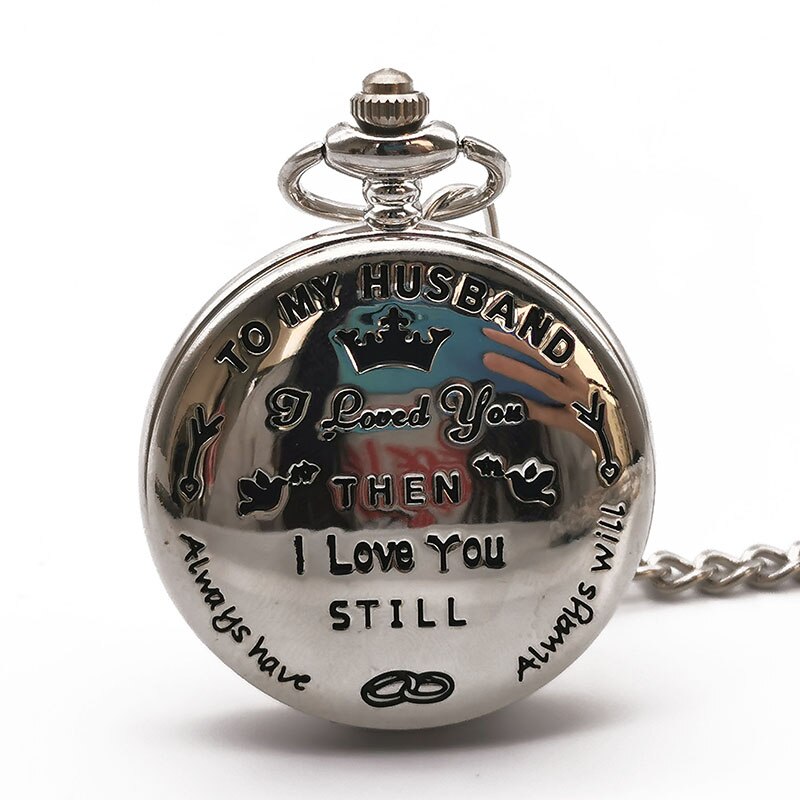 Grande presente para o meu marido relógios de bolso de quartzo moda casual fob corrente relógio de bolso melhores presentes para amante marido fob relógio: silver 1