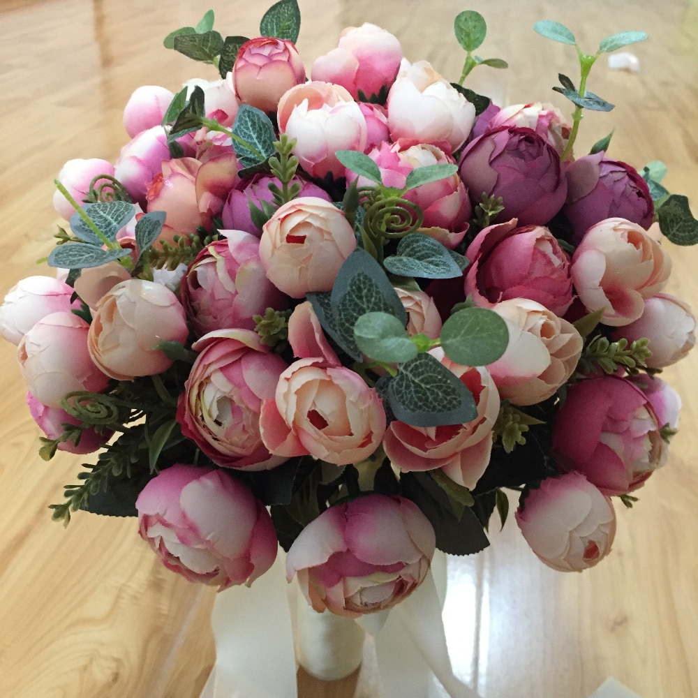 Bridal Bouquet Tea Rose Ribbon Pink Wedding Bouque... – Vicedeal