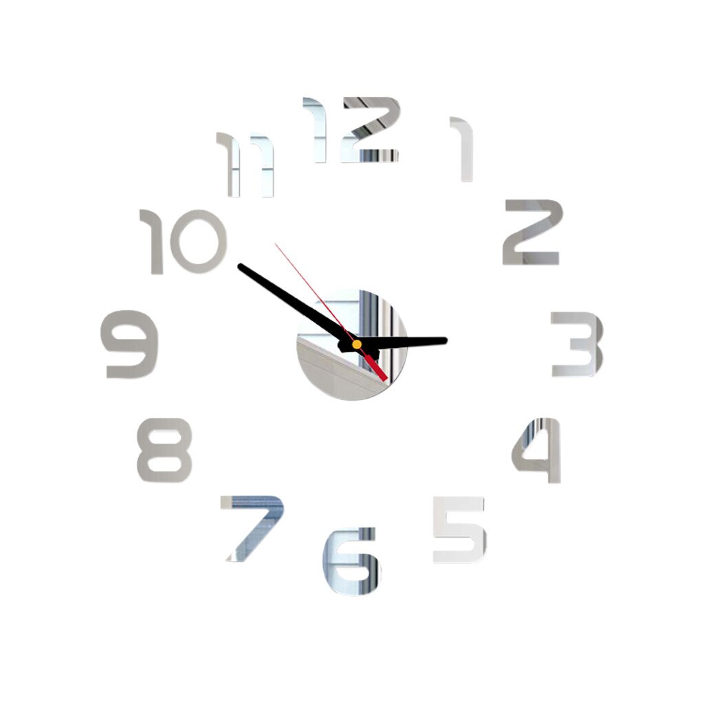 30@ Diy Large Wall Clock Modern 3D Wall Sticker Clock Silent Home Decor Living Room Acrylic Quartz Horloge Decor Clock: Silver 