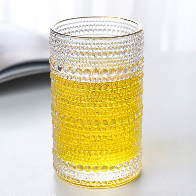 Embossed Bead Glass Cup Heat Resistant Old Fashioned Glass for Juice Water Wine Transparent Drinkware for Home Bar