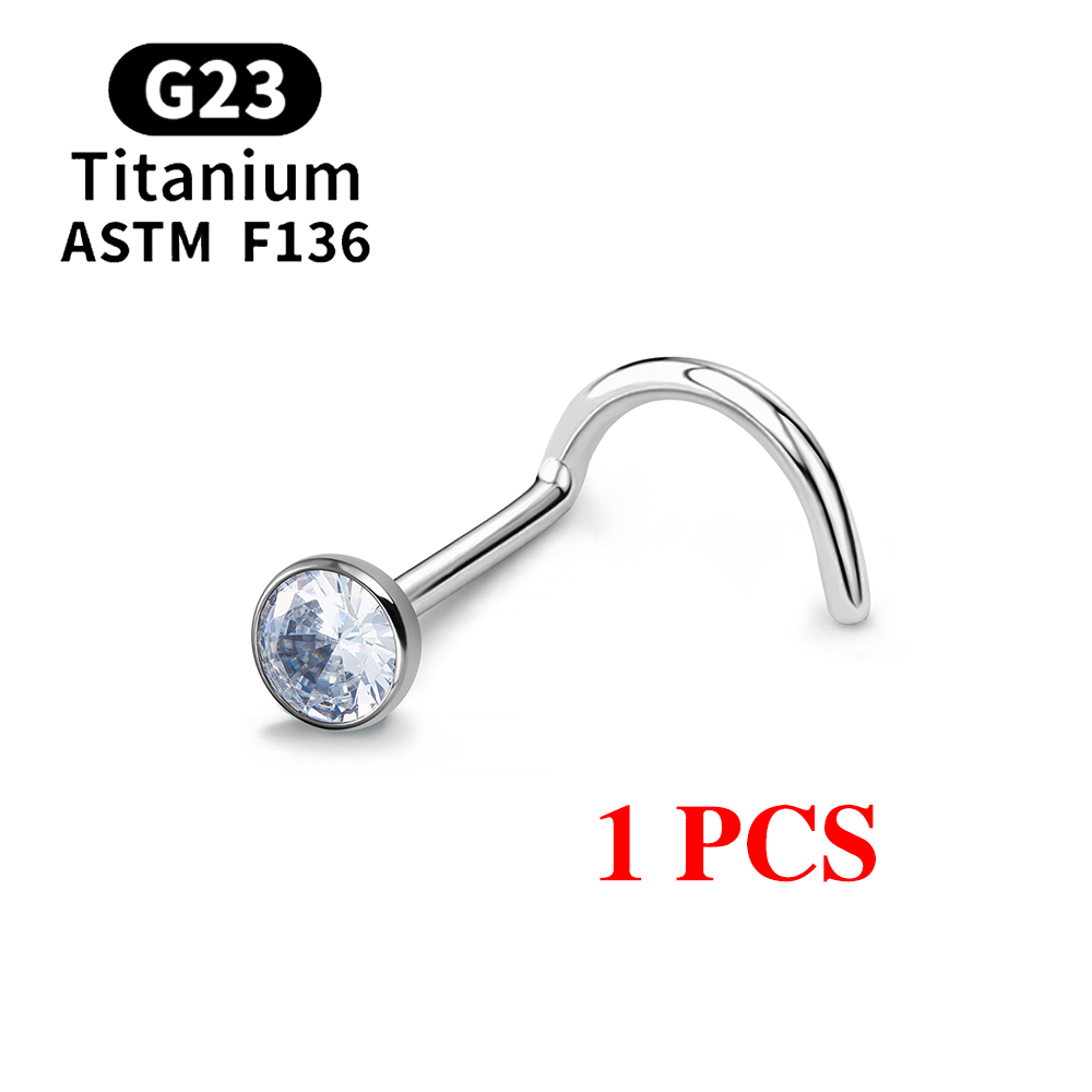 1/10 Uds ASTM F136 G23 Piercing de titanio para la nariz 20G tachuelas para la nariz en forma de L con circonita 2-3mm anillos para la nariz joyería para Piercing de la nariz: Blanco / Rodio plateado