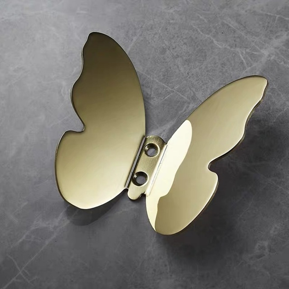 1PC Modern Style Golden Butterfly Coat Hook Double Hook Wall Mounted Hanging Heavy Duty Screw Wall Hook Home Bath Towel Hangers