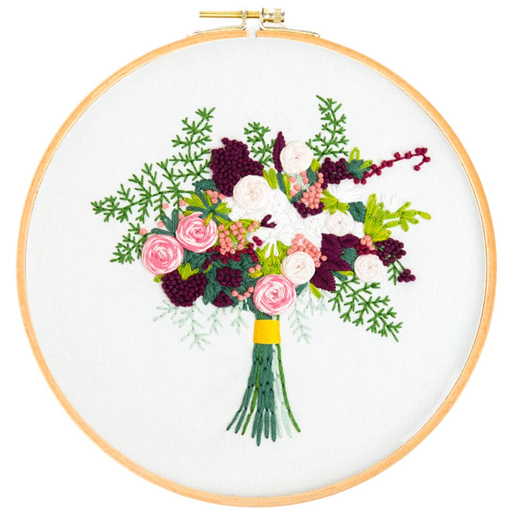 DIY Stamped Embroidery Starter Kit With Flowers Plants Pattern Embroidery Cloth Color Threads Tool Kit Handmade Embroidery: 1