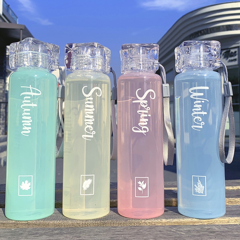 Glasflaske kawaii slik farve krystal vandflaske 420ml lækagesikre piger mælk te juice drinkware til studerende