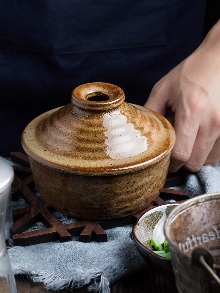 Cazuela de cerámica creativa para el hogar, olla de Guisar, horno microondas, cazuela de arroz resistente al calor, tazón de sopa con cubierta, vajilla