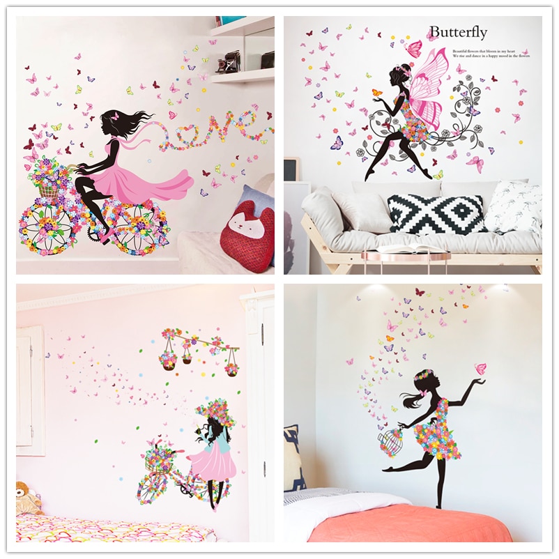 Fairy Meisje Muurstickers Diy Vlinders Muurschildering Decals Voor Kinderkamer Baby Slaapkamer Slaapzaal Woondecoratie