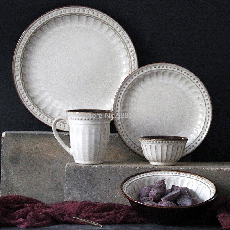 Bordservice keramisk middagstallerken sæt fad 8/10 tommer porcelæn dessert tallerken spisestel europæisk stil salatskål delikat