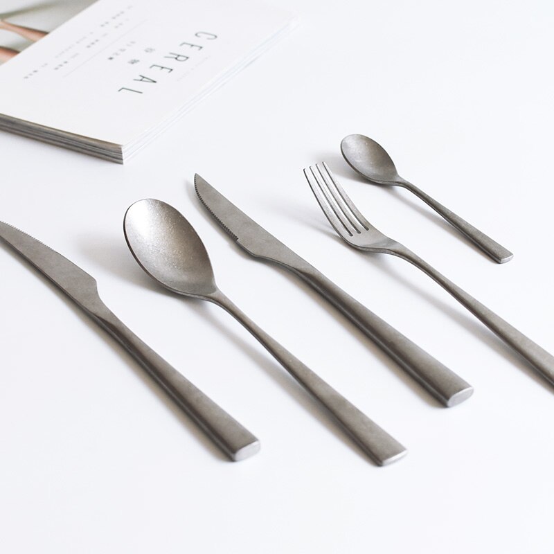 Steak messer und gabel Jahrgang alte edelstahl Westlichen geschirr Nachtisch löffel schneeflocke silber matt messer gabel löffel