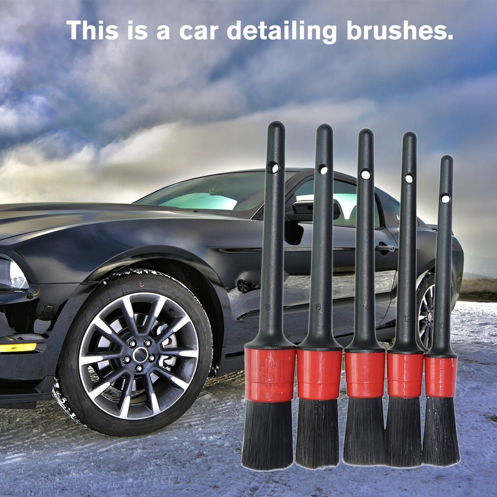 5PCS Multi-Functional Car Detailing Brushes Car Wash Slit Brush Clean Seat Detail Brush Natural Boar Hair Brushes