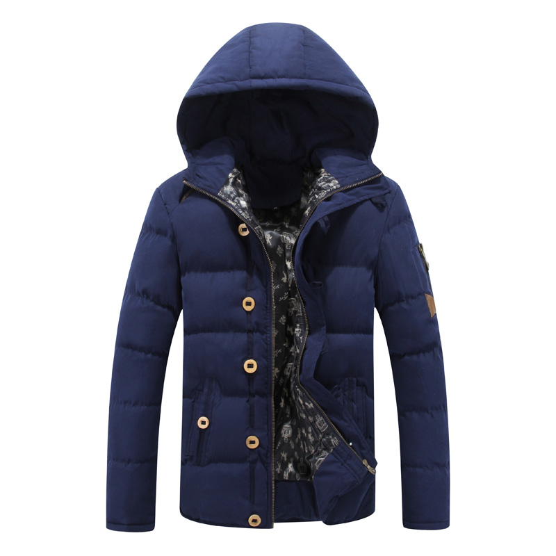 Mode Jasje Man Stijl Casual Jas Dikke Warme Winter Uitloper Jas Mannelijke Slanke Katoenen Jas Heren Parka Heren capuchon: dark blue / XXL