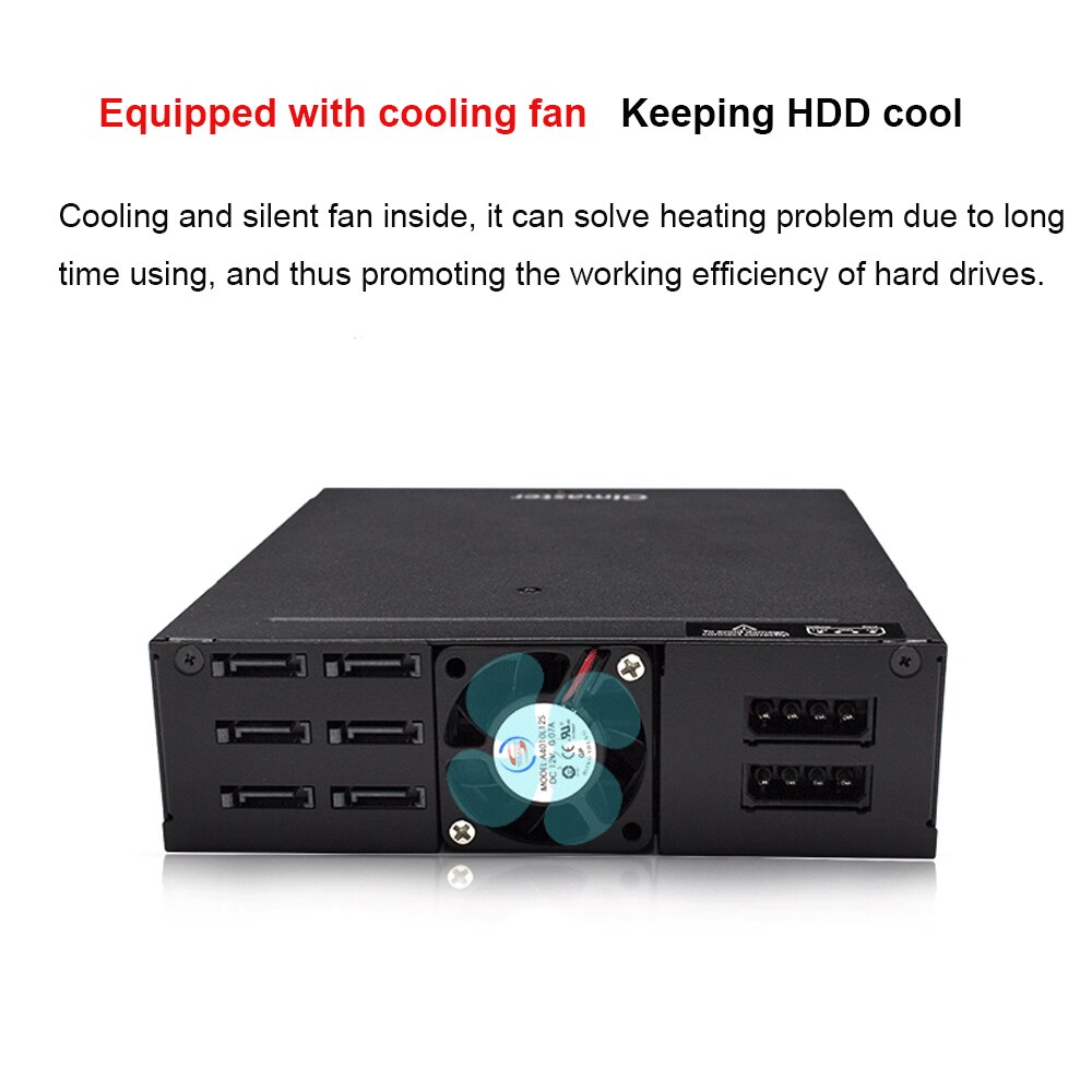 OImaster 6 Bays Mobile Backplane Support 2.5'' SATA HDD SSD Hard Drive with Cooling Fan Locker 6Gbps for PC 5.25’’ Drive Bay