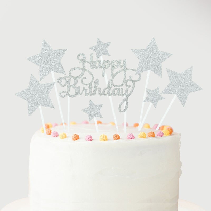 1 sæt tillykke med fødselsdagen kage topper rosa guld sølv stjerne ballon kage topper til voksne børn fødselsdagsfest dessert diy dekorationer: B04