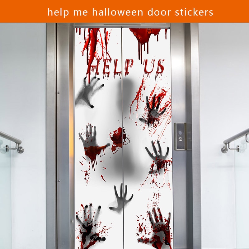 Halloween Door Sticker Bloody Hand Foot Print Stickers Self-adhesive Scary Room Art Decor Party Wall Decal Floor Door Decor
