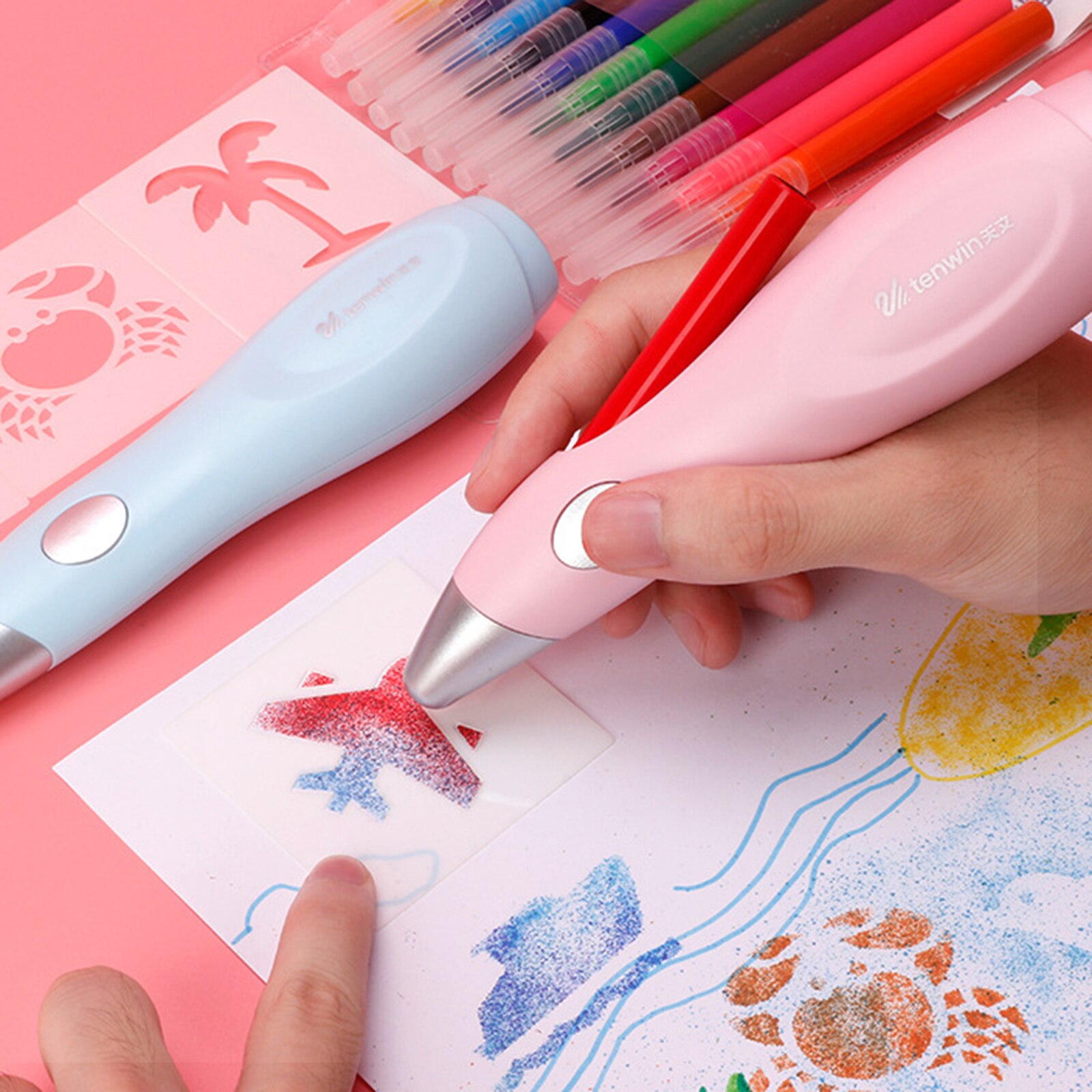 impostato di pennarelli per aerografo elettrico a batteria per pennarelli per bambini adulti