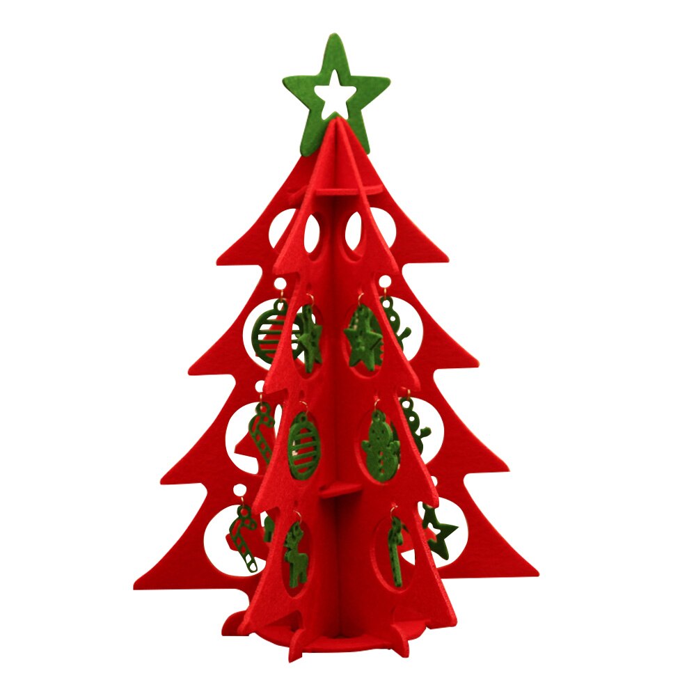Felt Christmas Tree Decoration Set Kids Xmas DIY Felt Christmas Tree Three-Dimensional Cloth Art Decoration: Red
