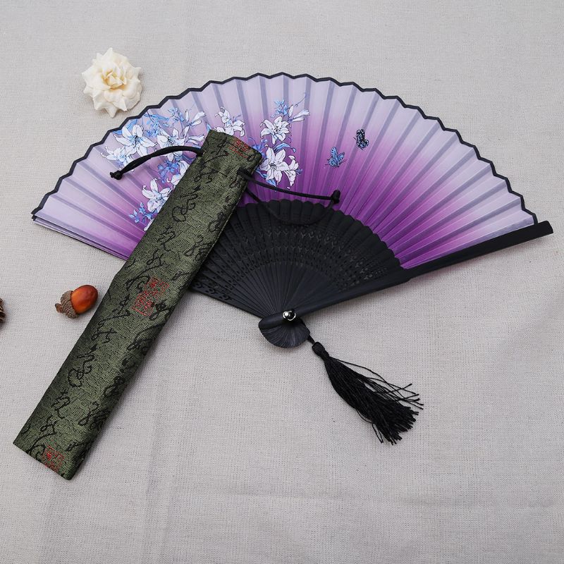 Chinesische Kalligraphie Stil Dekorative Falten Hand Fan Tasche Staubdicht Halter Protector Beutel-kasten Abdeckung