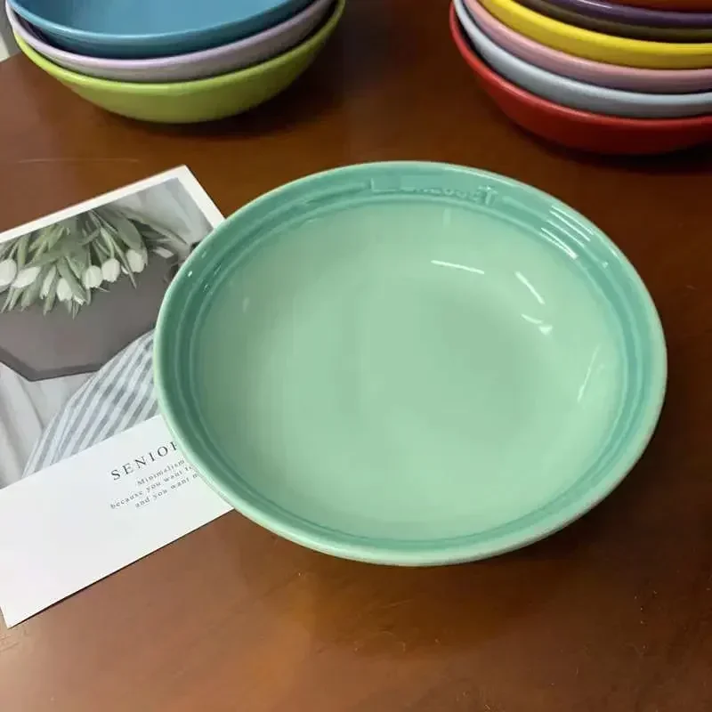 Cuenco de sopa de porcelana de 7 pulgadas, 1 paquete, plato de cerámica para cena, postre, ensalada, plato de comida, bandeja para servir en la cocina, vajilla profunda colorida: Verde