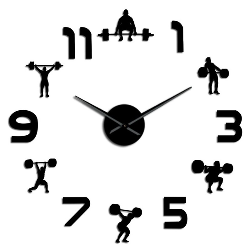 Large DIY Wall Clock Wall Watch Mirror Effect Powerlifting Frameless Wall Clock Weightlifting Fitnes Room Wall Decor: Turquoise