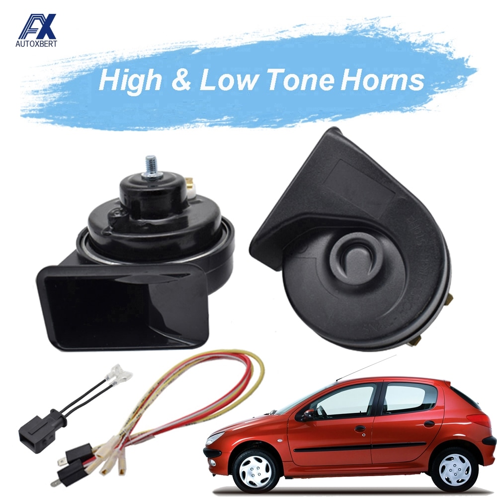 1 Set 12V Snail Horn For Peugeot 206 1998 Loud 110-125db Auto Air Horn Waterproof 410/510Hz High Low Tone Auto Horn