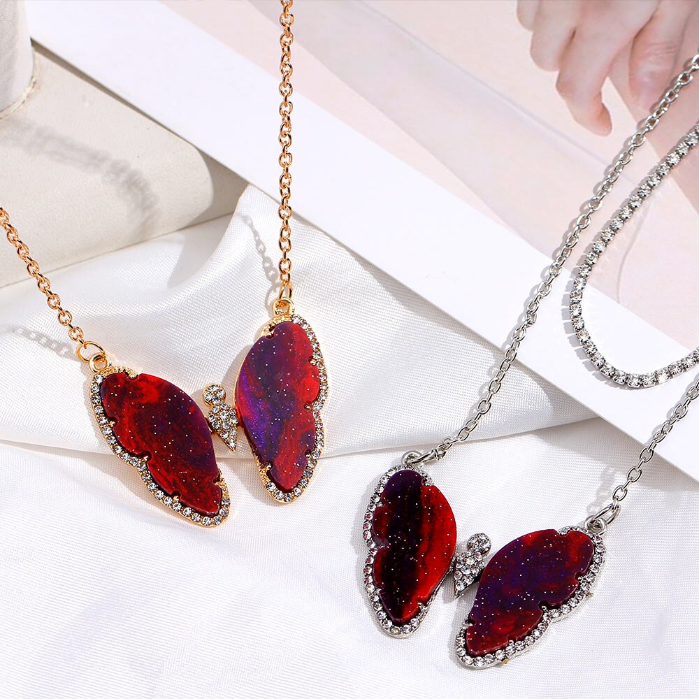 Flatfoosie Trendy Big Butterfly Crystal Pendant Necklace For Women Gold Silver Color Multi-layer Choker Necklace Hip-hop Jewelry