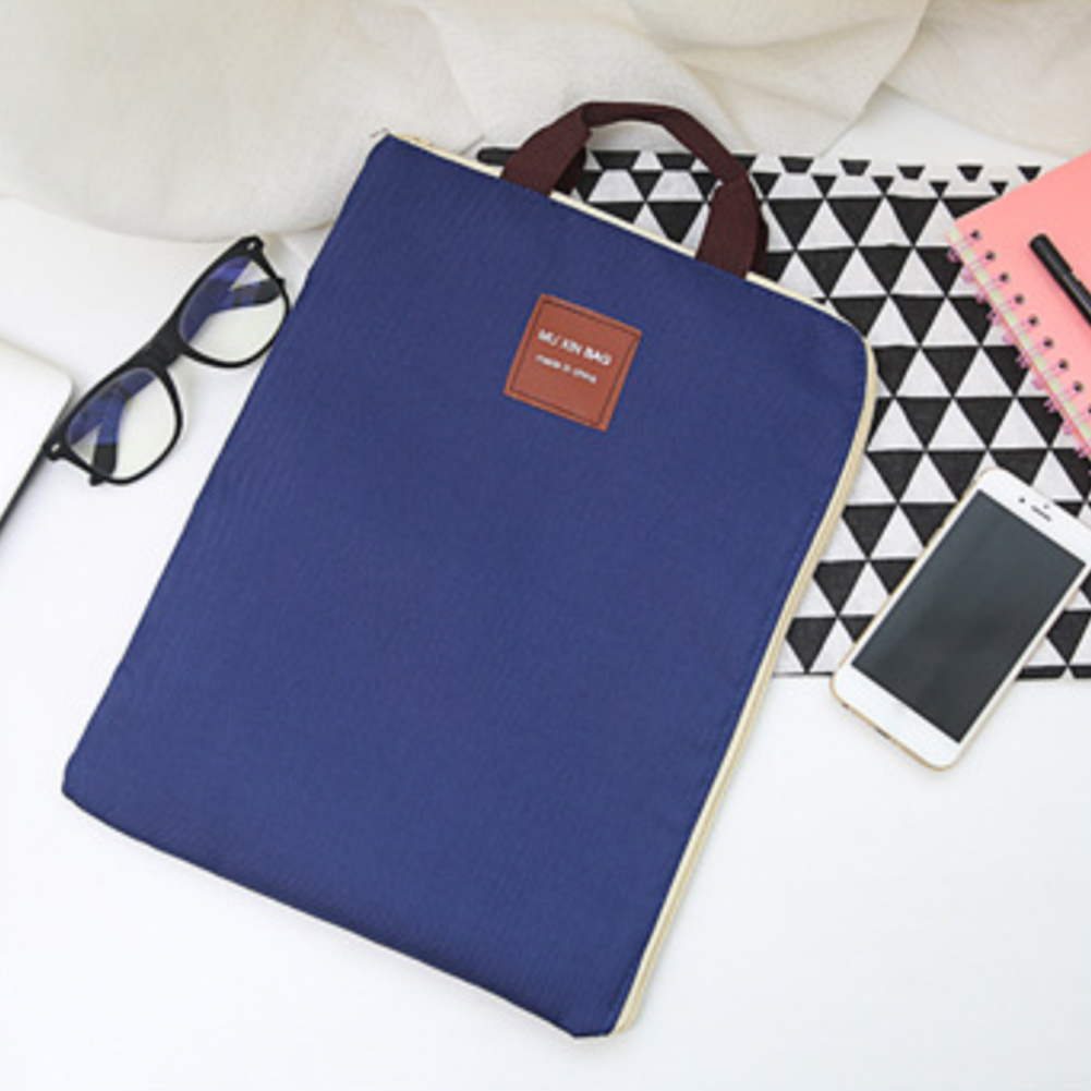 A4 Document Bag Stationery Double Layer with Handle Nylon Organizer Folder School Office Portfolio Portable Zipper File Pocket: Navy