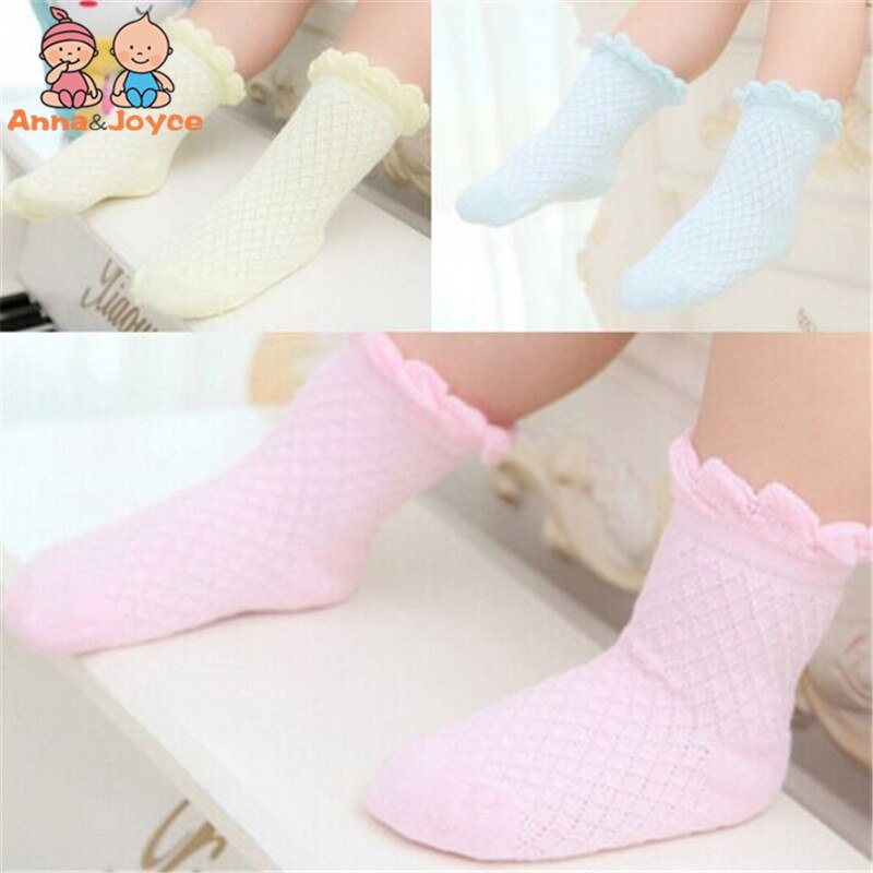 6 par/lote de calcetines de malla para niñas. Calcetines finos de algodón para niños para primavera y verano. Colores sólidos acogedores para niños.