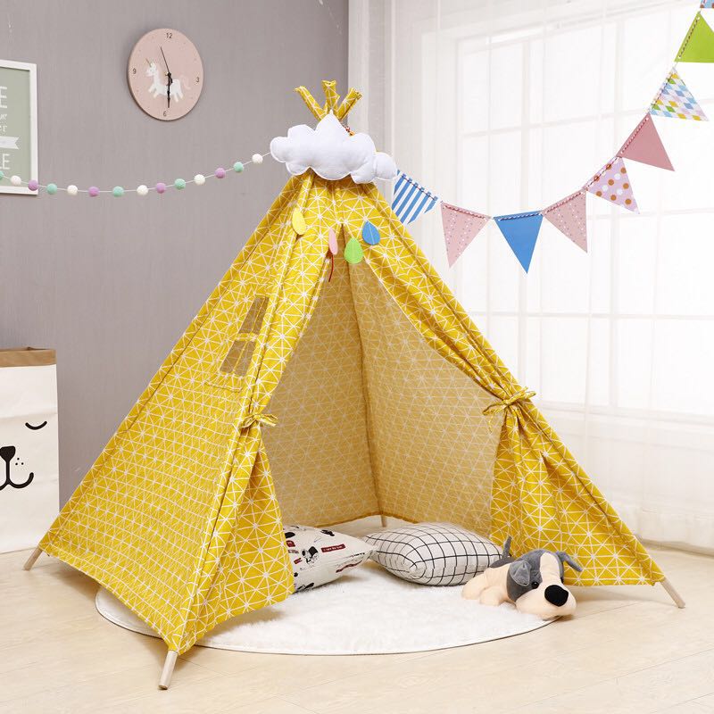 1.35M Large Teepee Tent Cotton Canvas Wigwam Children&#39;s Tent Kids Play House Girls Game House India Triangle Tent Room Decor: WJ3688NEW3