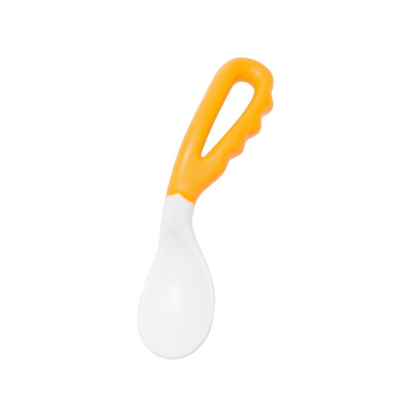 Bebé chico bebé niño cuchara de alimentación formación cuchara cubiertos vajilla comida cabezal curvo curva utensilios niños suministros: Naranja