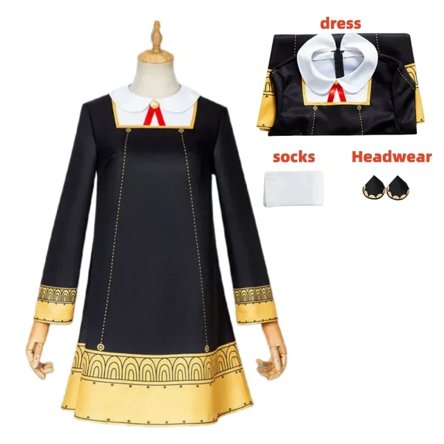 Anya Forger Cosplay Costume Anime Spy Family Toddler Childrens Clothing Anya Cospla Kawaii Black Dress Party Wig Halloween Women: XXS / black
