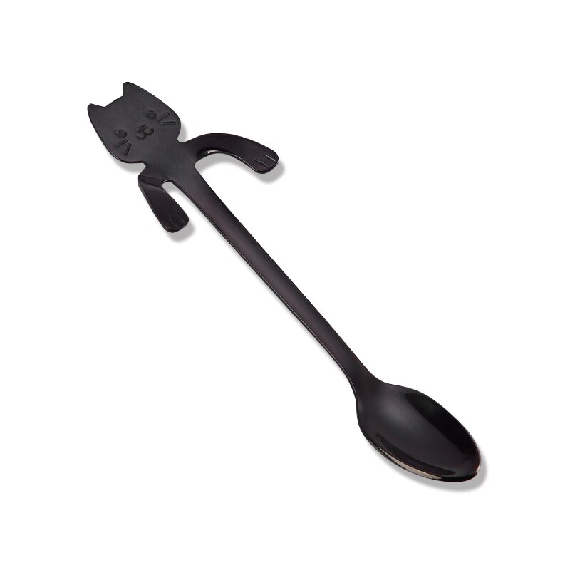 Stainless Steel Cute Cat Spoon Hanging Coffee Milk Stirring Spoons: 1black