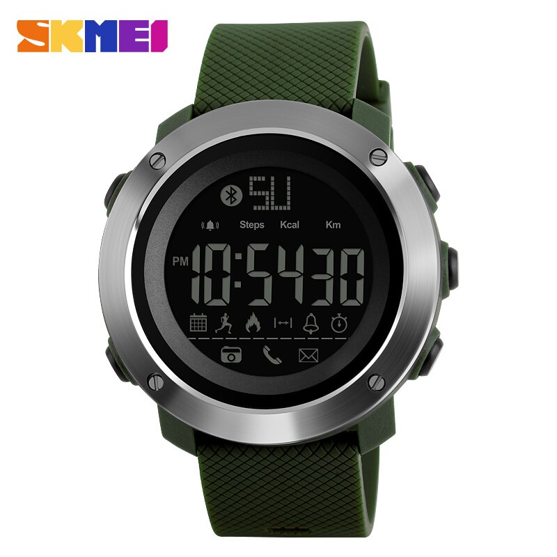 Skmei herenhorloges sport calorie-oproep herinnering bluetooth afstandsbediening camera waterdichte polsband sport polshorloge zegarki: Groene mannen