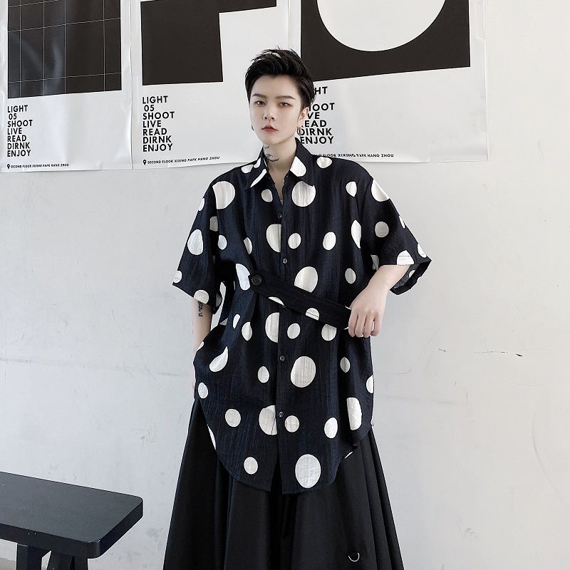 IEFB/desgaste de los hombres Bandage Polka Dot impresión ropa de algodón camiseta de manga corta para hombre verano cómodos tops 9Y1713