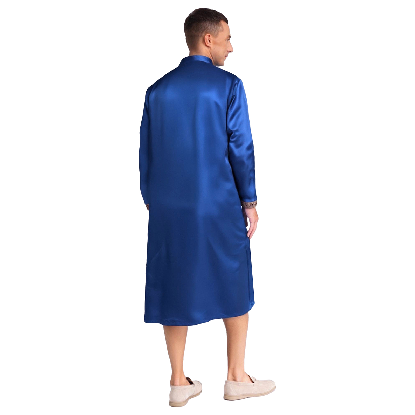 Túnica india para hombre, ropa de oración, disfraz de Cosplay tradicional, satén bordado, botones de nudo Kurta, bata musulmana con abertura lateral