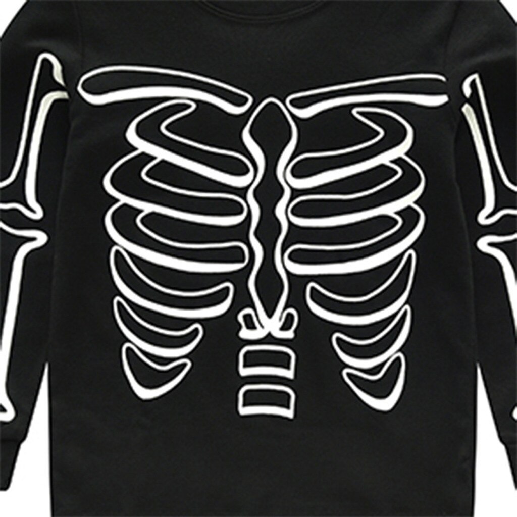 Halloween Roupas Criança Crianças Algodão Sleepwear Conjunto Pijama Meninos Brilham no Escuro Esqueleto Halloween детская одежда